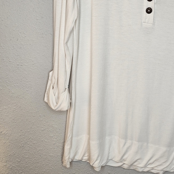 Soft Surroundings Rolled Sleeve Womens Tunic Shirt L Large V Neck Buttons White - Picture 3 of 12